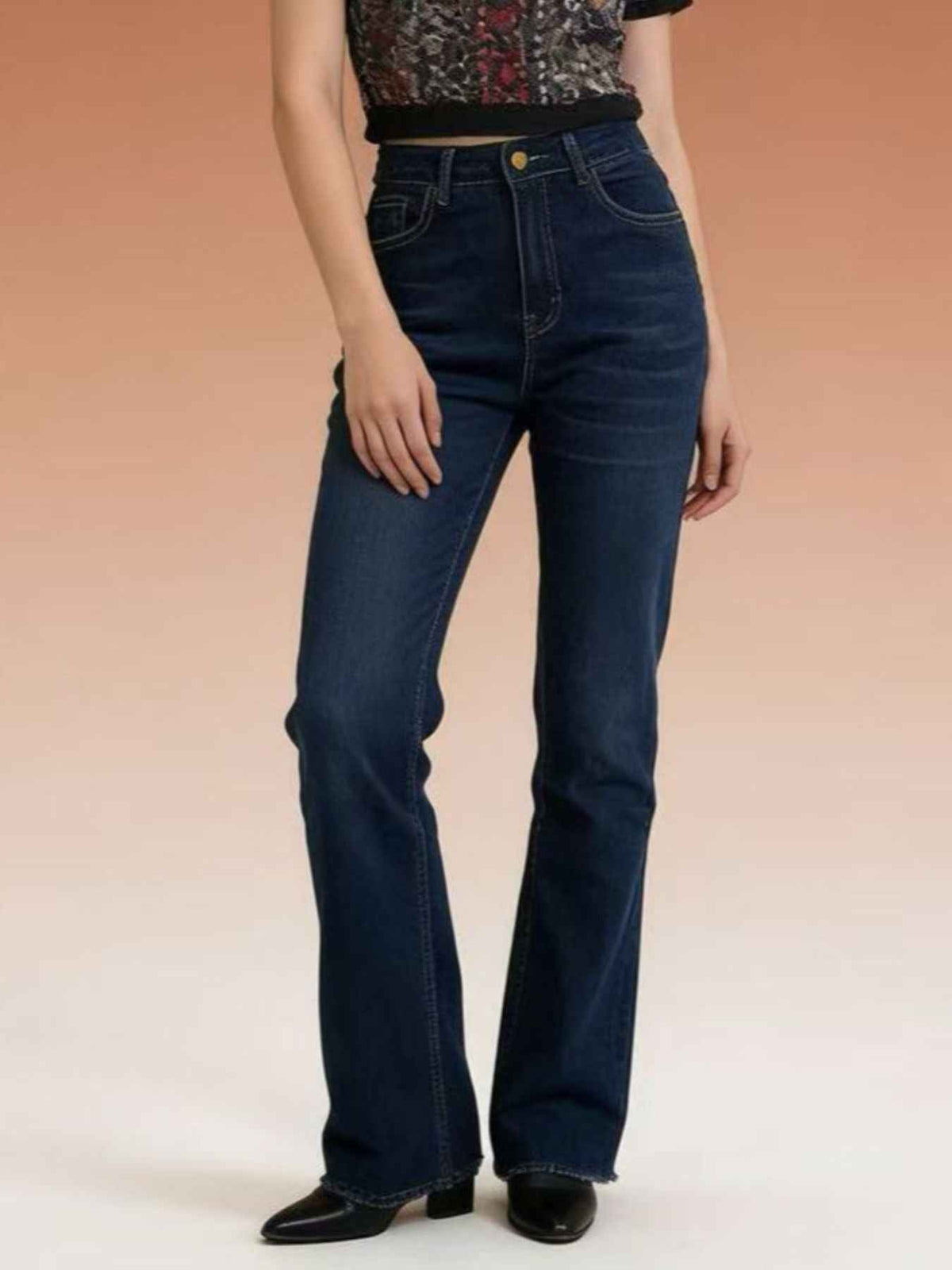 High Waist Raw Hem Full Length Bootcut Flare Jeans 3