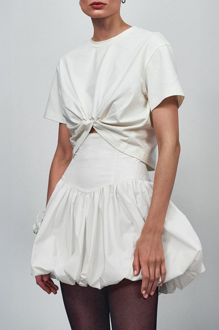 High-Waist Pleated Denim Mini Skort