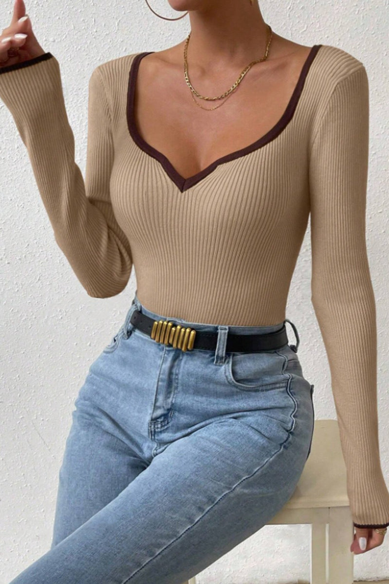 V Neck Slim Fit Knit Sweater