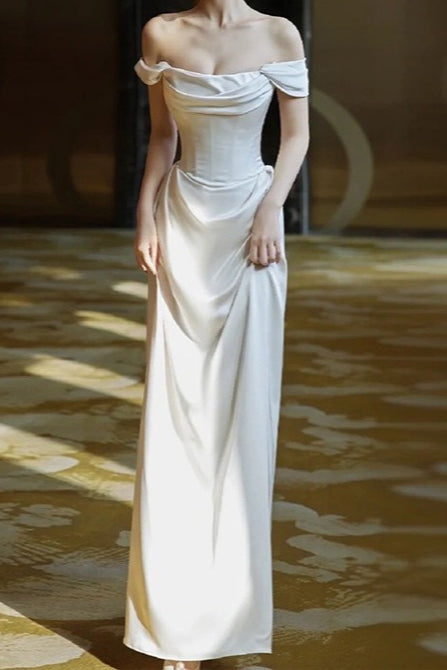 Satin Off Shoulder Formal Dress - View 4