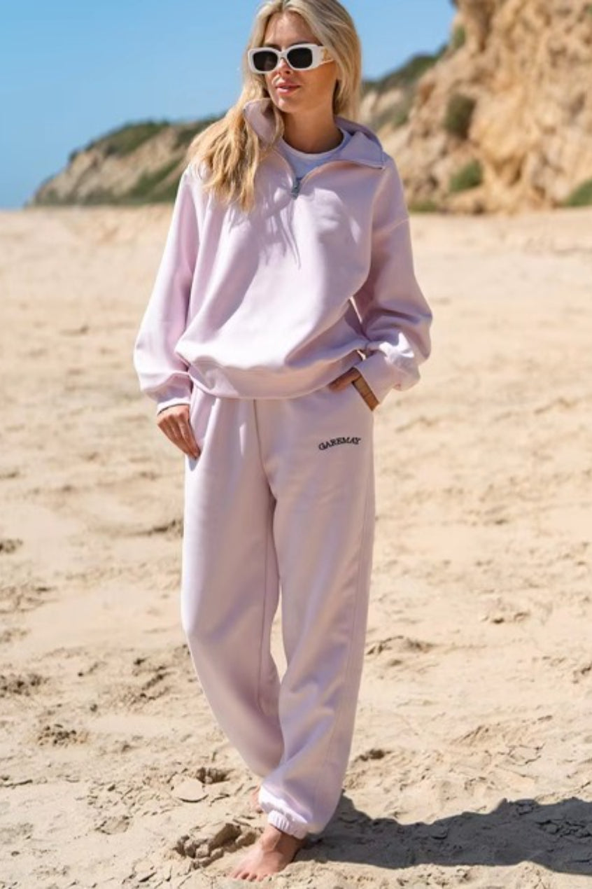 Letter Embroidered Half Zip Fleece Sweatshirt and Joggers Two Piece Set 8