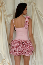 Heavy Ruffle Spaghetti Strap Graduation Party Dress
