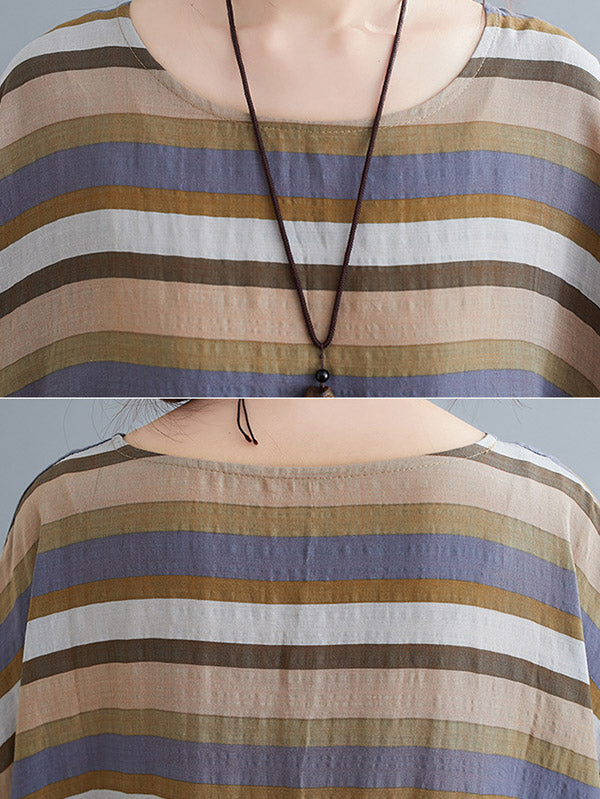 Original Stripe Round-Neck Dress Half Sleeve