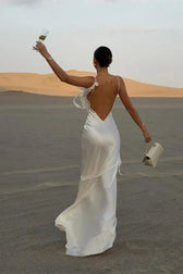 Elegant White Satin Backless Maxi Dress 5