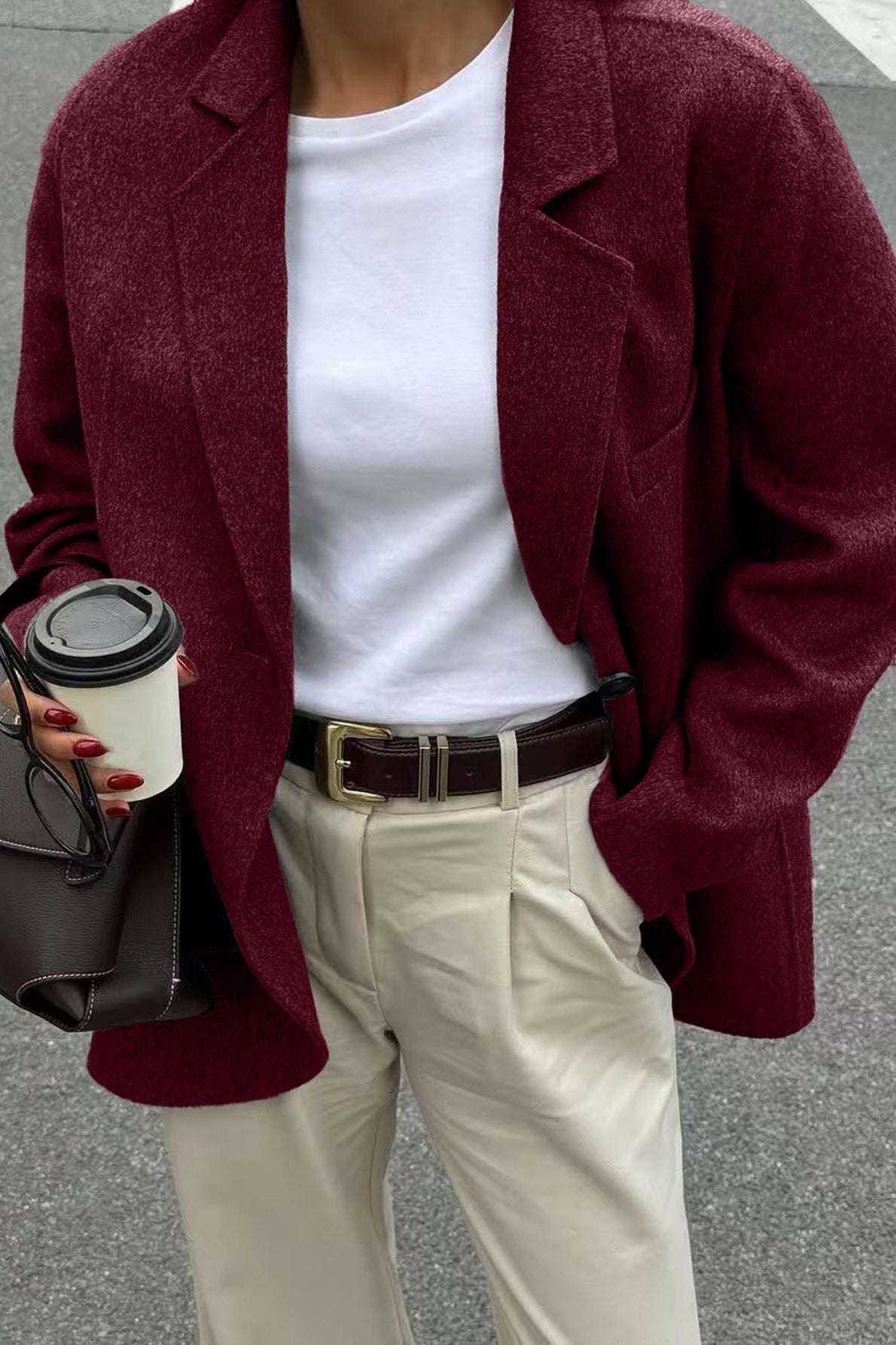 Minimalist Solid Color Tailored Coat