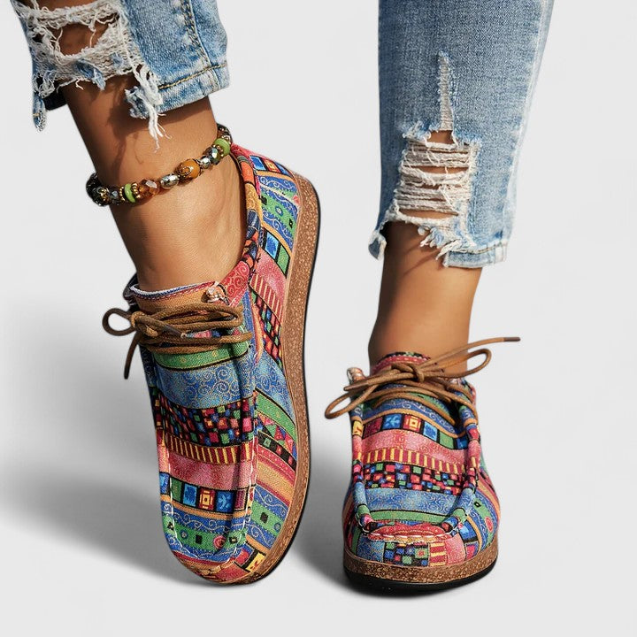 Aztec Print Lace Up Flat Sneakers