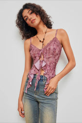 Lace Floral Ruffle Cami Top