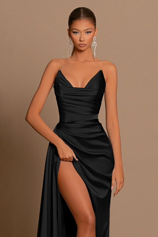 Deep V Satin Silk Dress