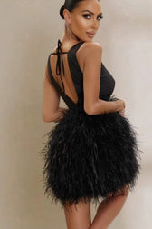 Feather Tie Waist Sleeveless Mini Dress - View 3