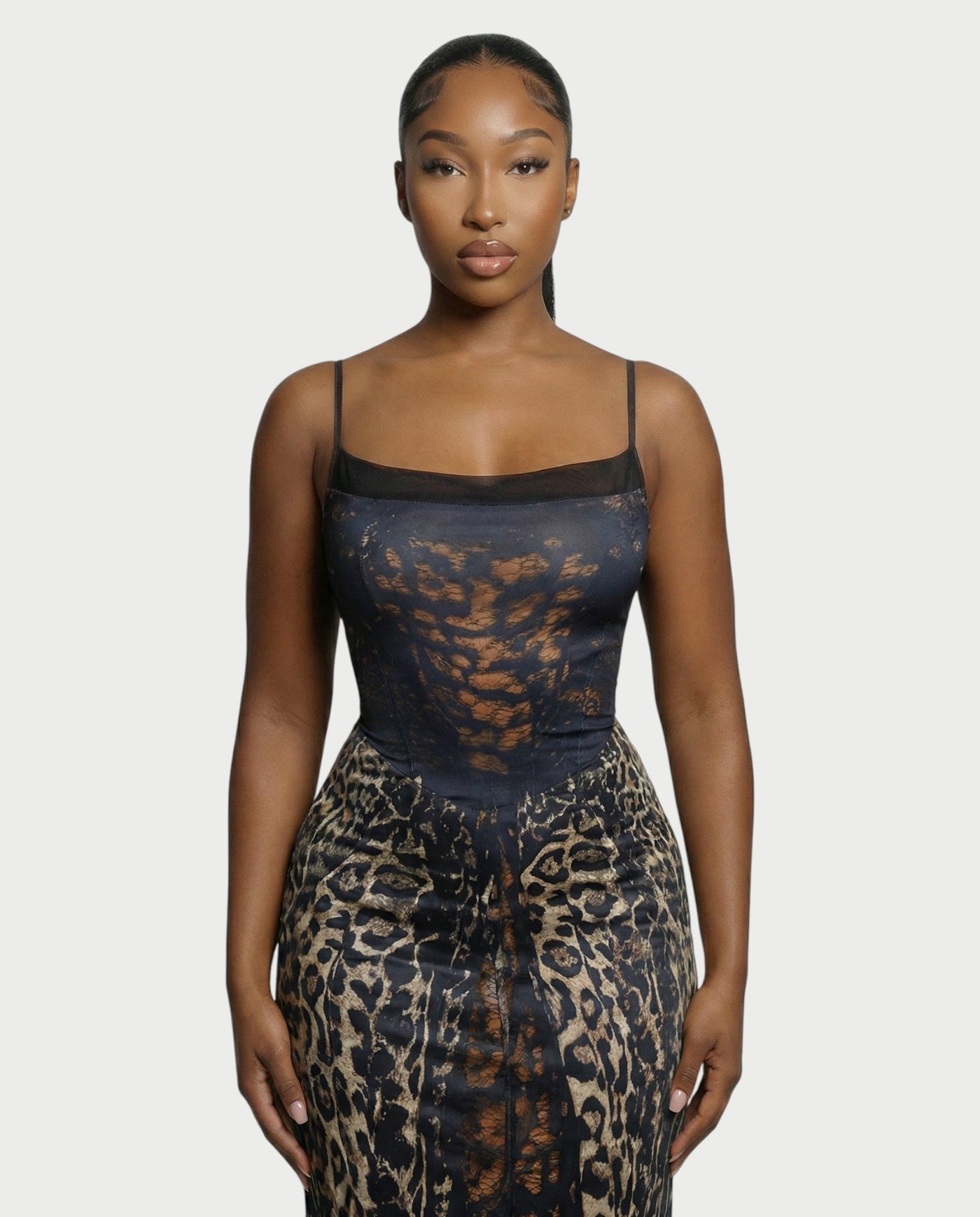 Leopard Print Spaghetti Strap Sheer Maxi Dress 4