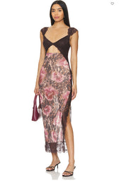 Floral Lace Trim Cut Out Slip Midi Dress 37