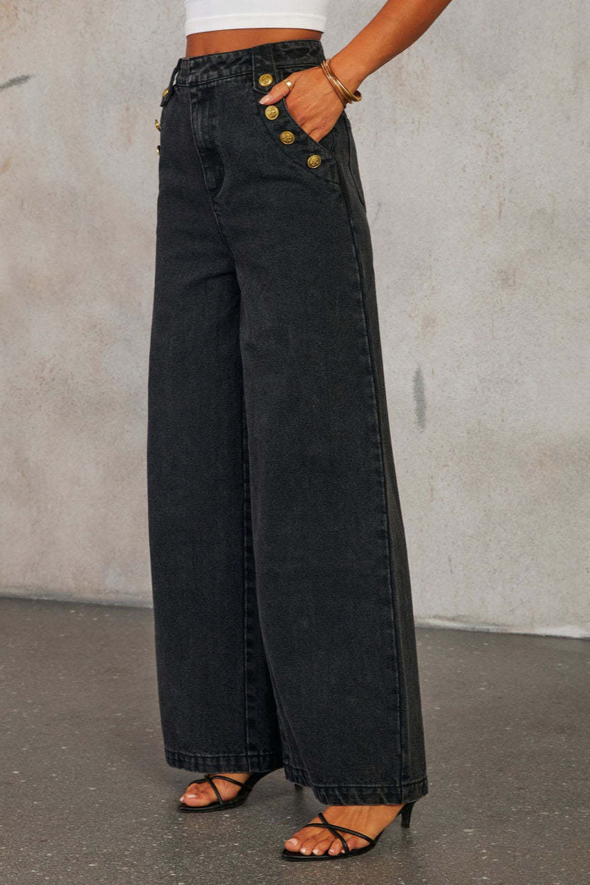 Denim Vest Wide Leg Crop Top Two Piece Pants Set