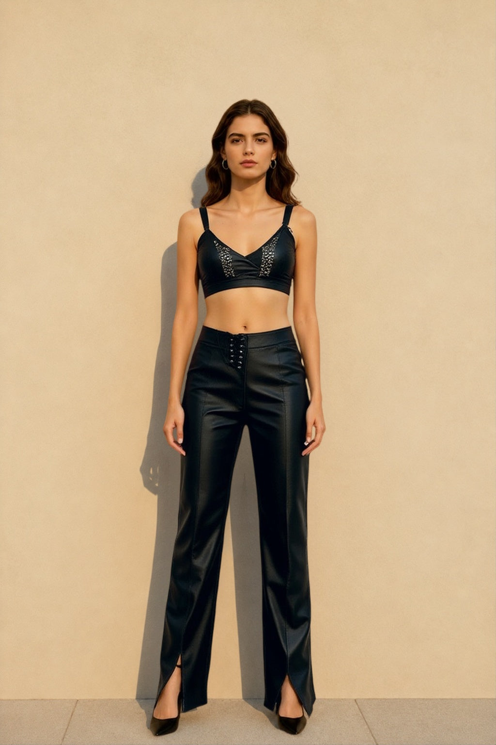 Lace-Up High-Slit Stretch Denim Jeans