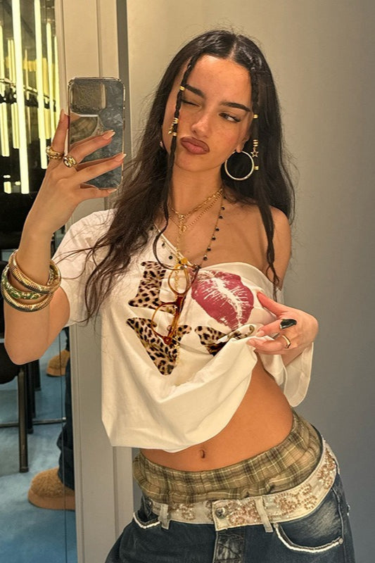 Edgy Graphic Off Shoulder T-Shirt