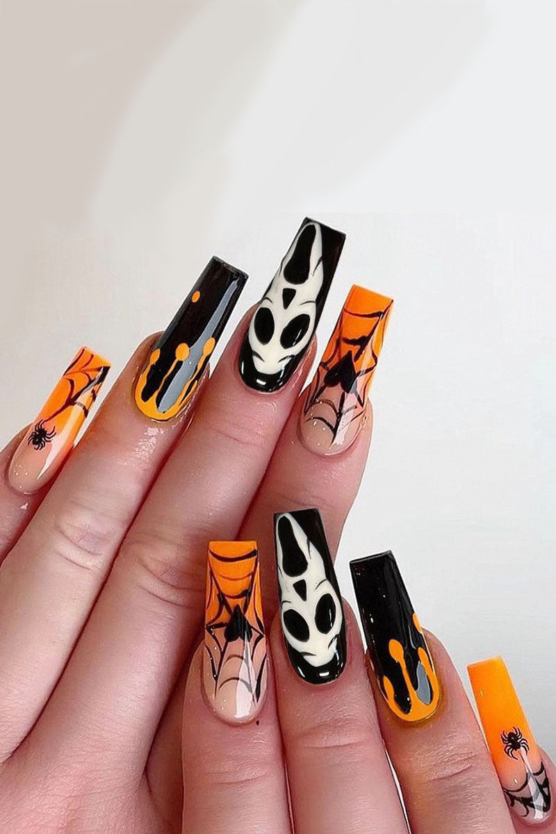 Halloween Gradient Spider Web Ghost False Nails