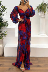 Sunset Serenade Printed Off Shoulder Diamond Maxi Dress - View 15