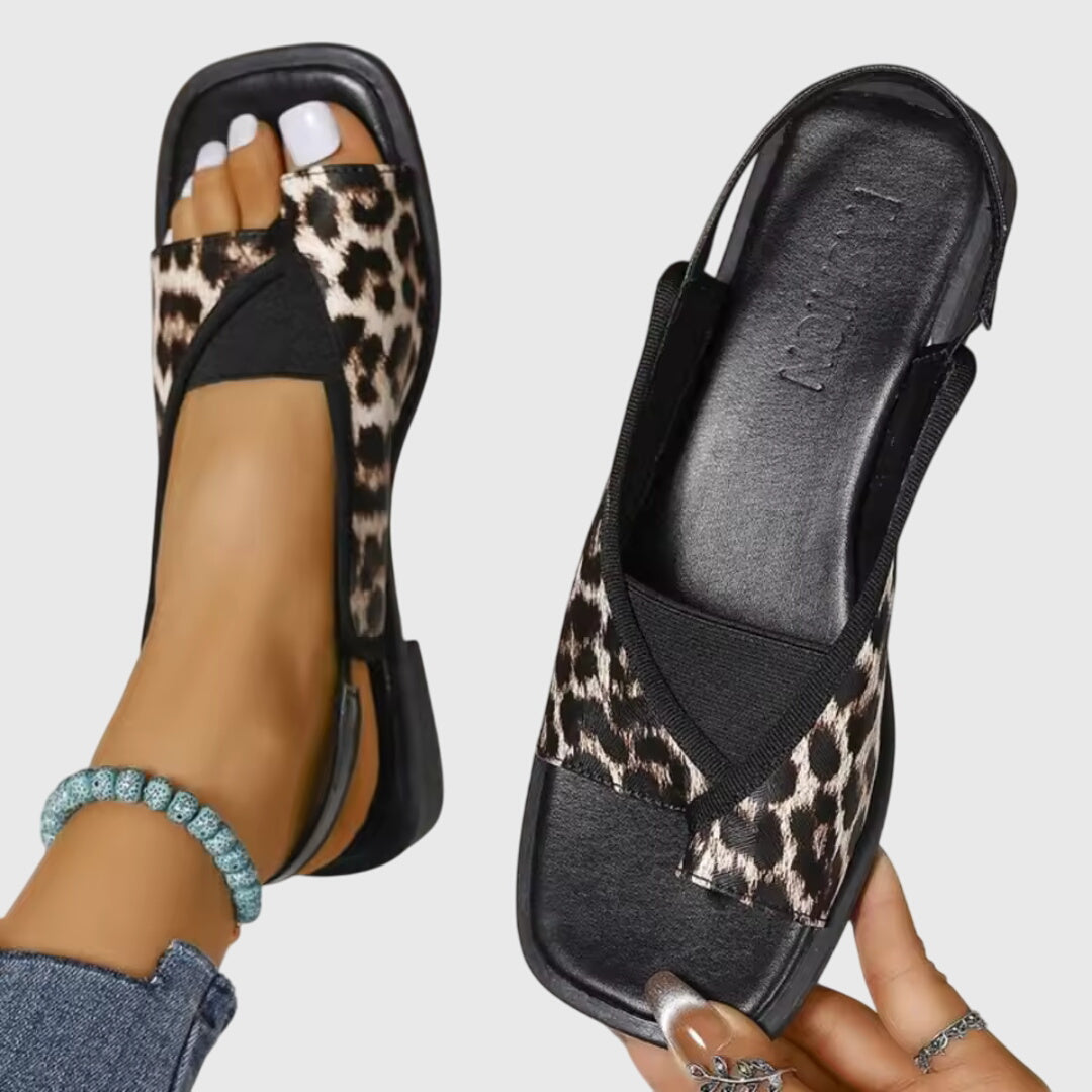 Square Open Toe Slingback Flat Sandals 6