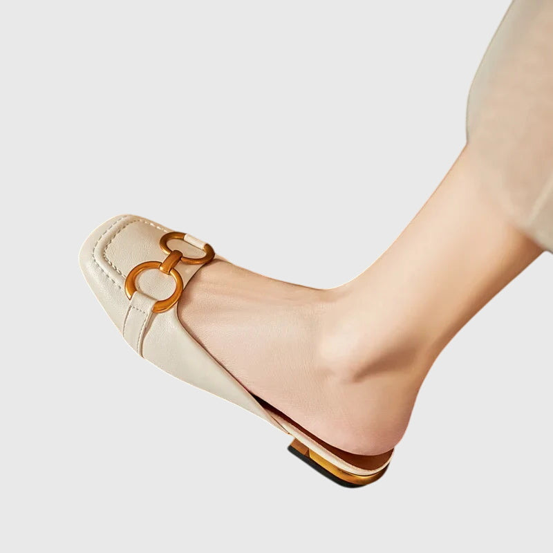 Square Toe Buckle Slip On Flats