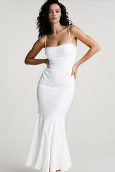 Tie Waist Sling Embroidered Mermaid Lace Dress