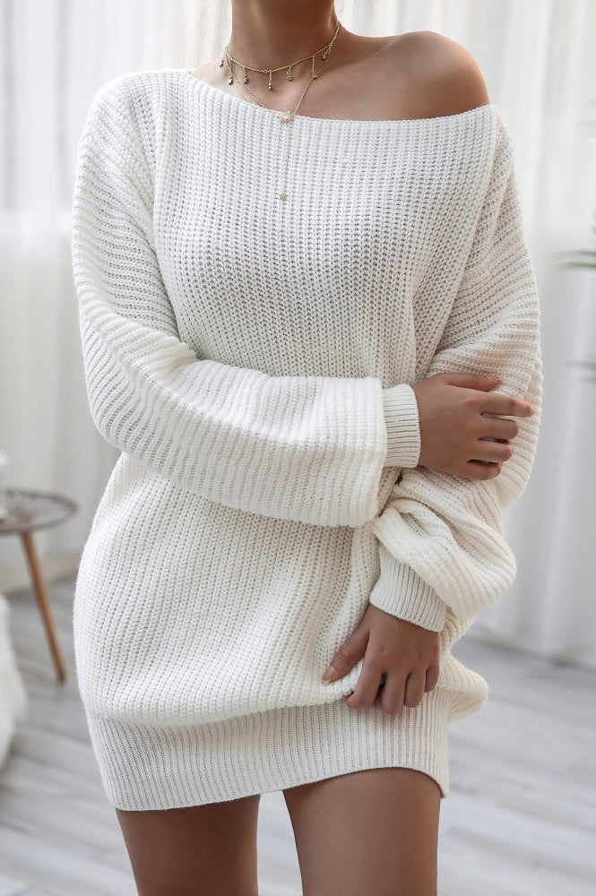 Casual Knit Off Shoulder Sweater Dress