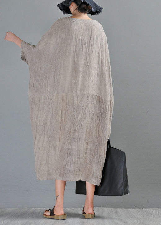 Textured Round Neck Three-Quarter Sleeve Side Zip Hem Oversized Midi Dress