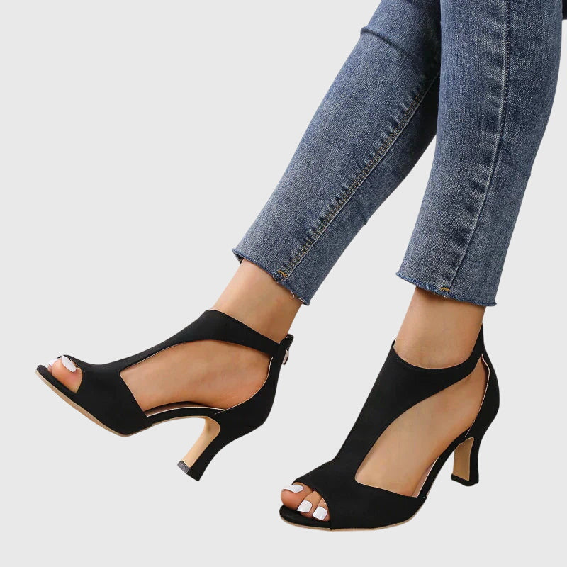 Peep Toe Cut Out Zip Back Heeled Sandals