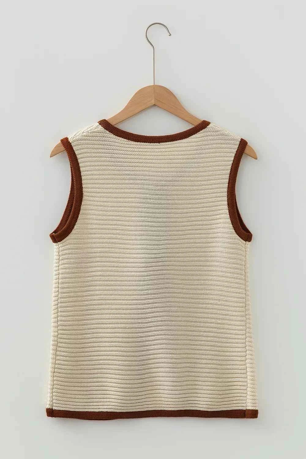 Contrast Trim Tie-Front Sweater Vest