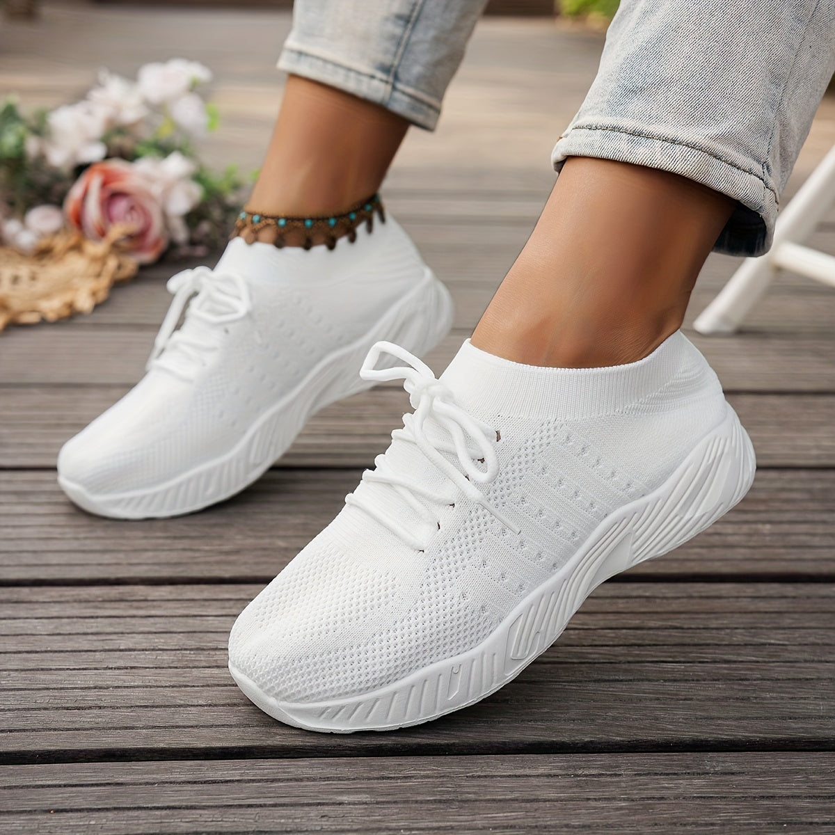 Knit Mesh Lace Up Thick Sole Sneakers