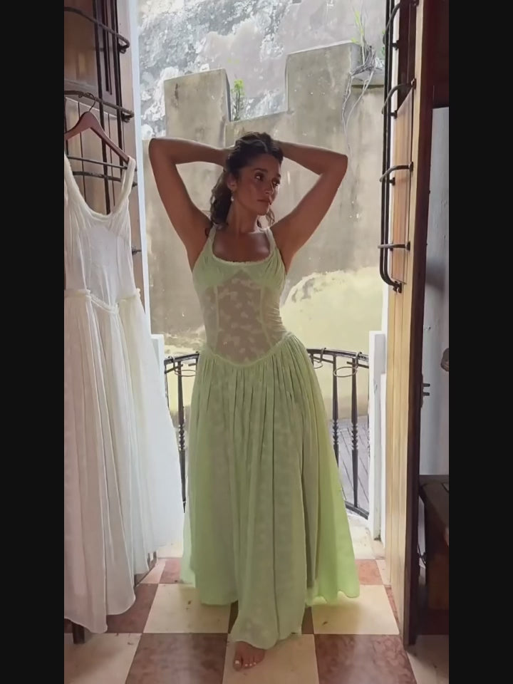 Savannah Meadows Lace Maxi Dress in Green - View 14