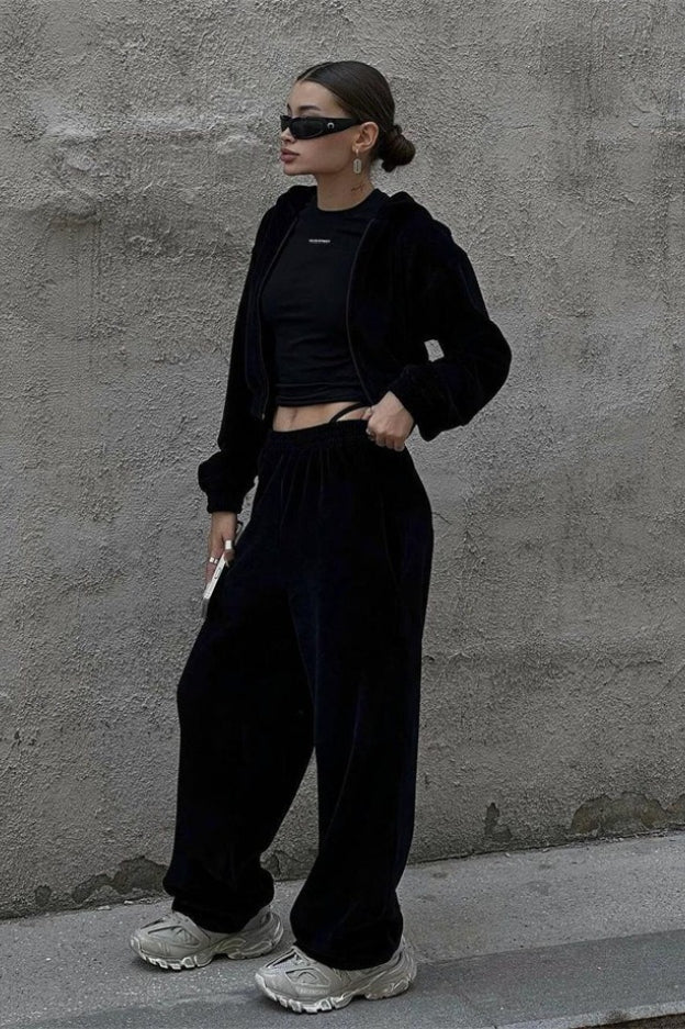 Street Style Zip Hoodie Joggers Activewear Set