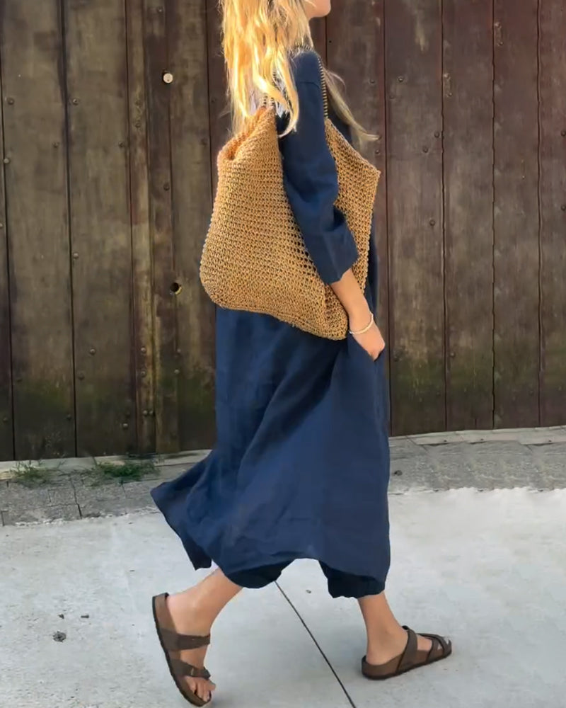 Long Sleeve V-Neck Tunic Top and Tapered Pants Two Piece Set