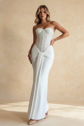 Strapless Backless Ribbon Elegant Formal Dress