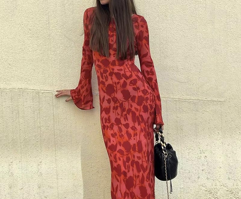 Women Y2K Vintage Round Collar Slim Floral Dress