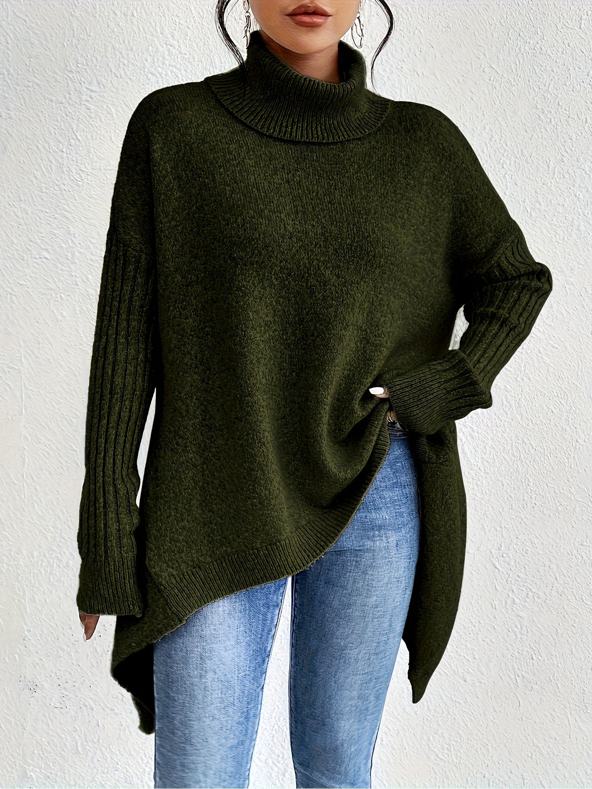 Turtleneck Long Sleeve Oversized High Low Sweater