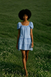 Short Sleeve Tiered Denim Dress