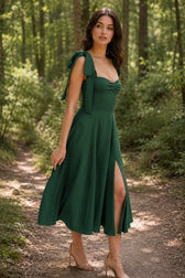 Open Back Bow Tie Evening Slip Dress