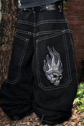 Hip Hop Embroidered Graphic Wide Leg Baggy High Street Jeans