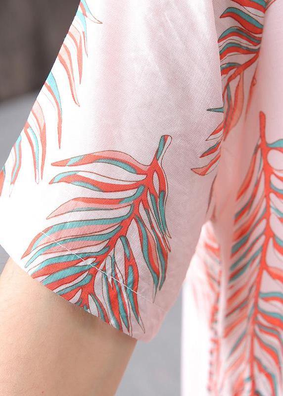 Tropical Palm Leaf Print Round Neck Short Sleeve Asymmetric Hem Midi Dress