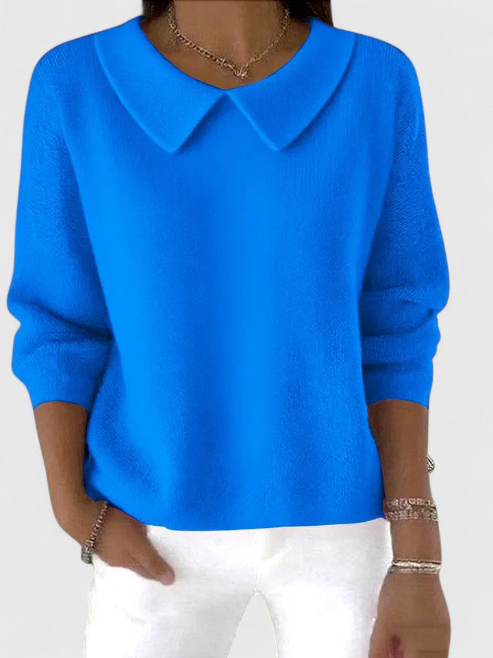 Collared Long Sleeve Drop Shoulder Knit Sweater