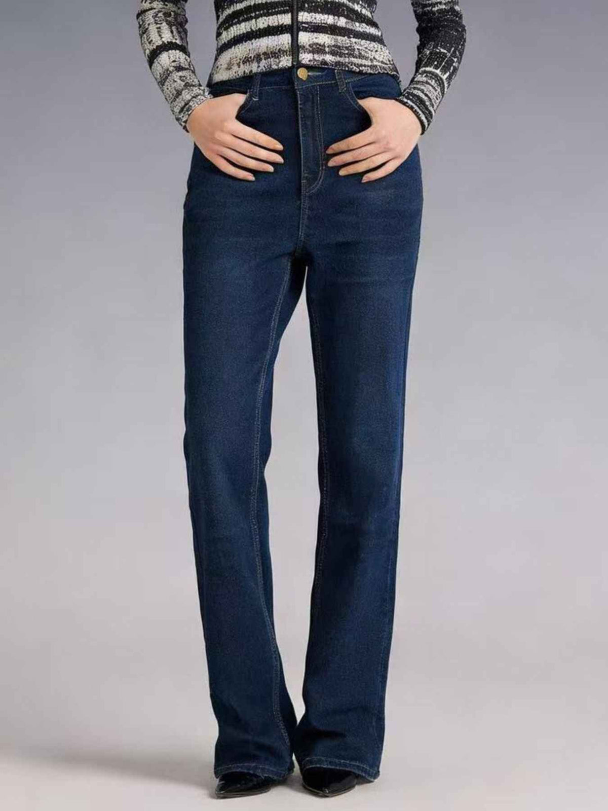 High Waist Raw Hem Full Length Bootcut Flare Jeans 5