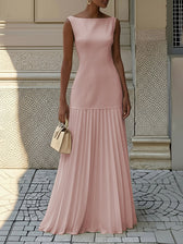 Boat Neck Sleeveless Pleated Maxi Dress 5