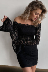 Off Shoulder Lace Bodycon Mini Dress