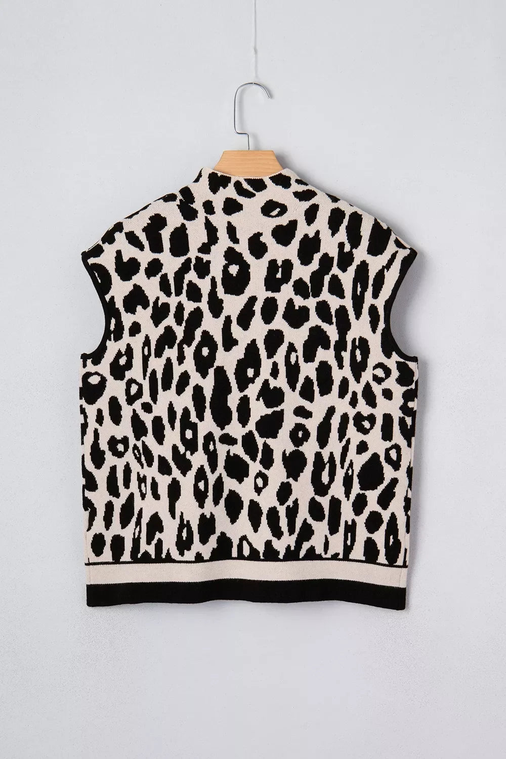 Leopard Print High Neck Short Sleeve Sweater