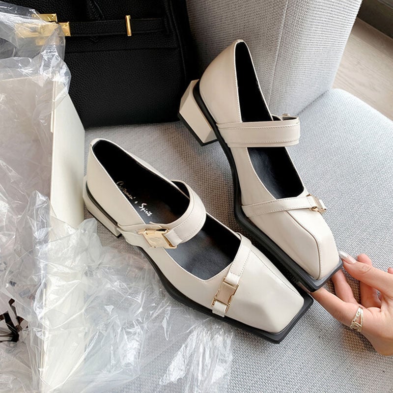 Delores Square Toe Block Heels Mary Jane Shoes