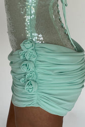 Sequin Ruched Appliqué Slip Mini Dress 9