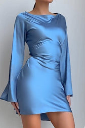 Elegant Satin Waist Tie Slim Bodycon Cocktail Cocktail Dress 2