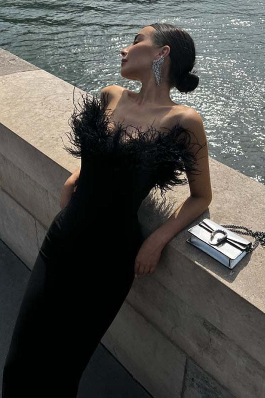 Ostrich Feather Bandage Prom Dress