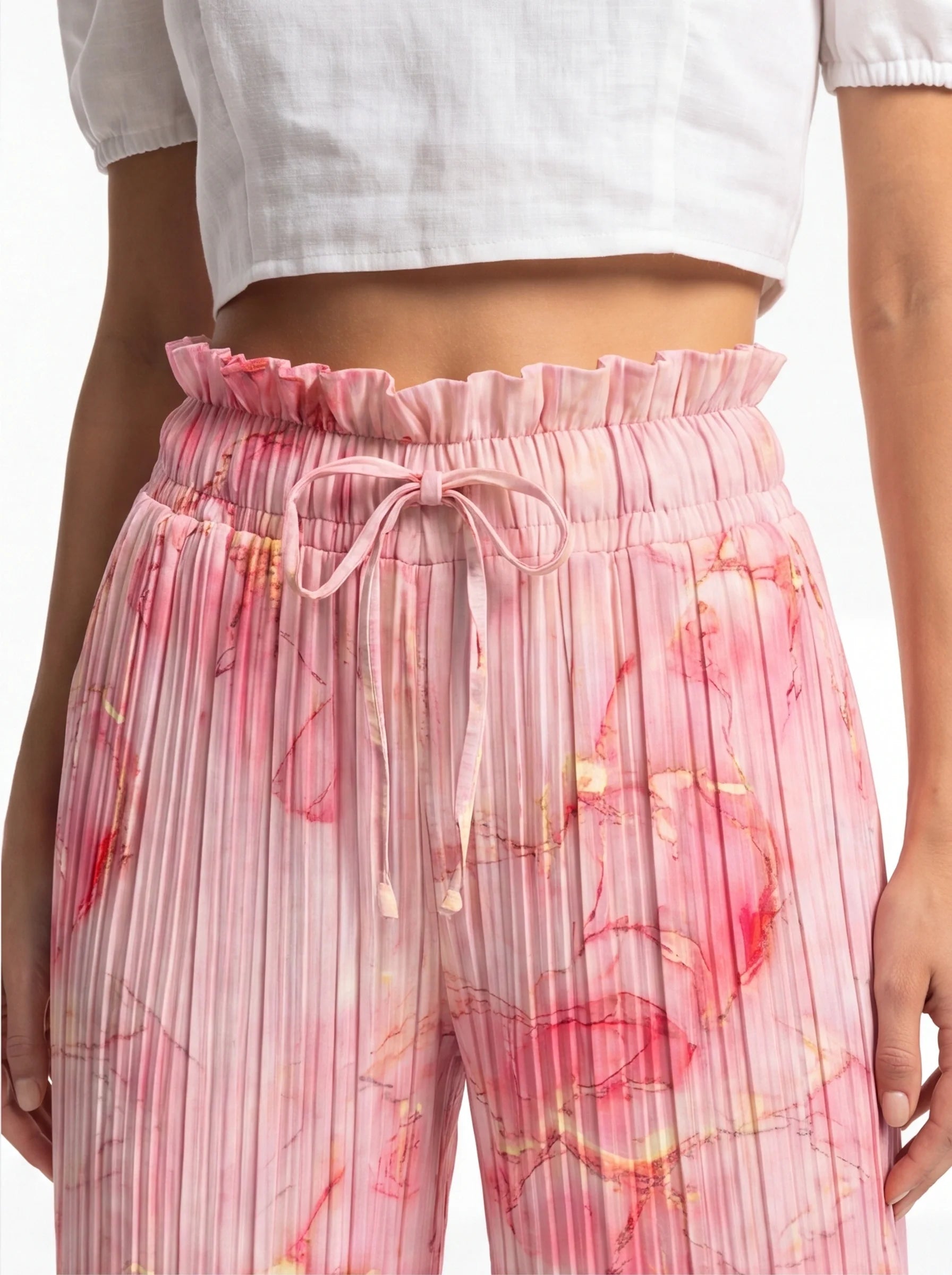 Tie Dye Palazzo Pants Pleated High Waisted Wide Leg With Pockets All Day Comfort