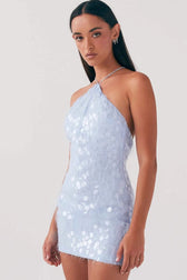 Backless Halter-Neck Sequin Dress