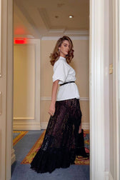 Lace Slit Asymmetric Bodycon Skirt